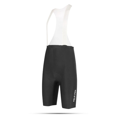 Black cycling bib shorts with white top on a white background